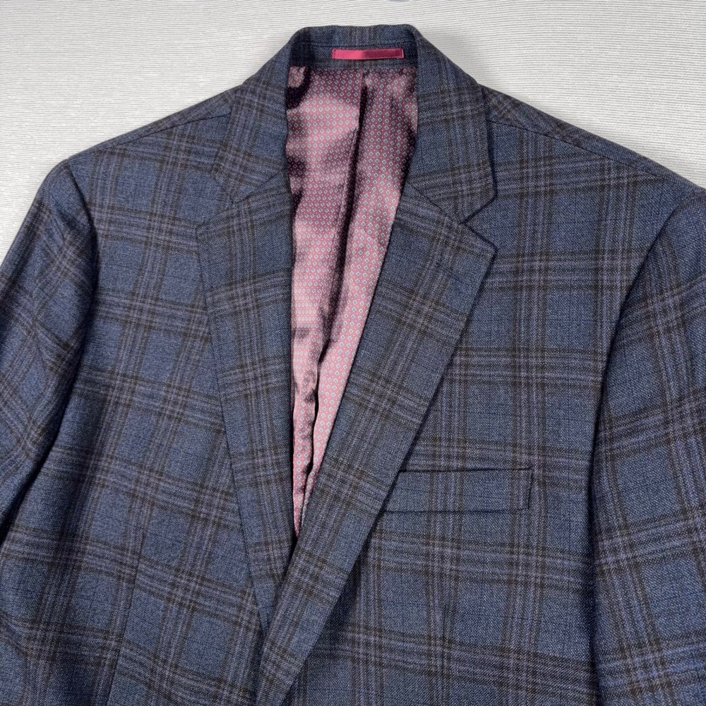 Johnston & Murphy Blazer Mens M Blue Plaid Wool 2-Button Sport Coat - Picture 2 of 16